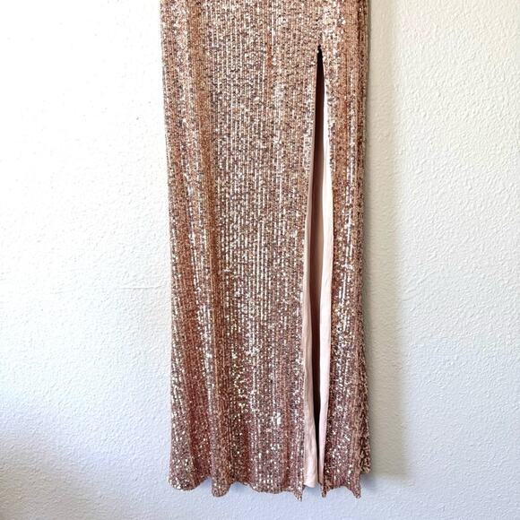 Lulus Lavish Lover Rose Gold Strapless Sequin Maxi Dress Size XS - Picture 5 of 8